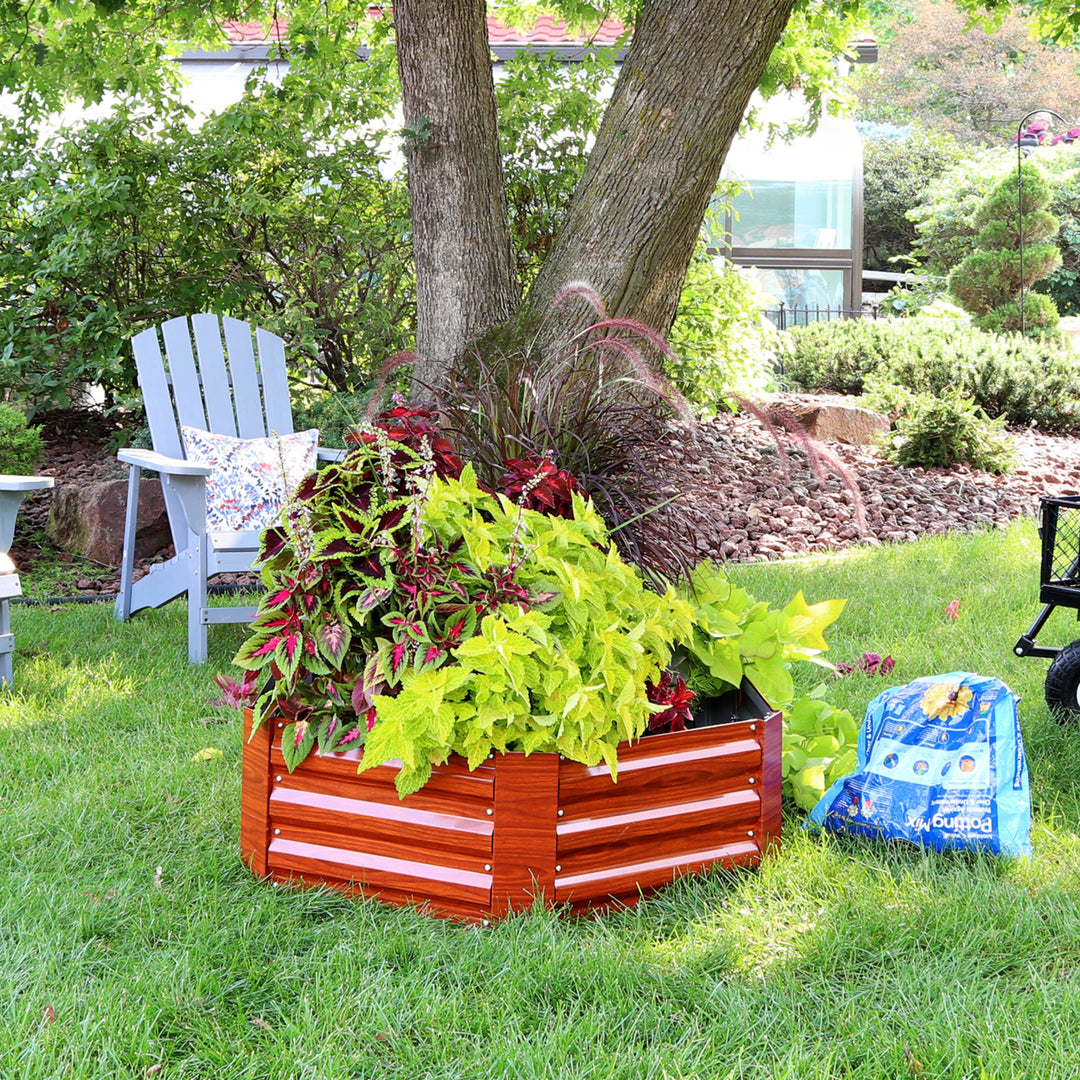 Sunnydaze Galvanized Steel Hexagon Raised Garden Bed - 40 in - Woodgrain Image 4