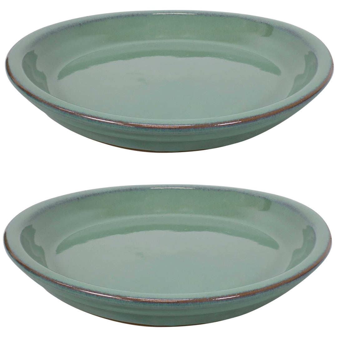 Sunnydaze 9 in Glazed Ceramic Flower Pot/Plant Saucer - Seafoam - Set of 2 Image 1