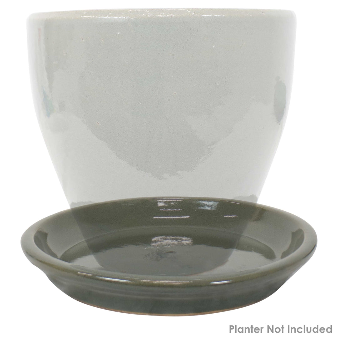 Sunnydaze 9 in Glazed Ceramic Flower Pot/Plant Saucer - Gray - Set of 2 Image 6