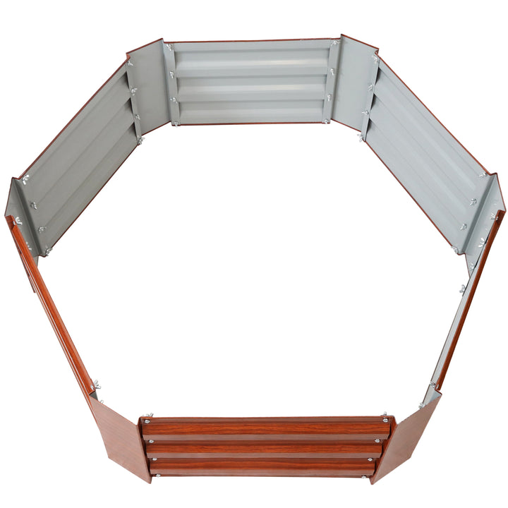 Sunnydaze Galvanized Steel Hexagon Raised Garden Bed - 40 in - Woodgrain Image 7