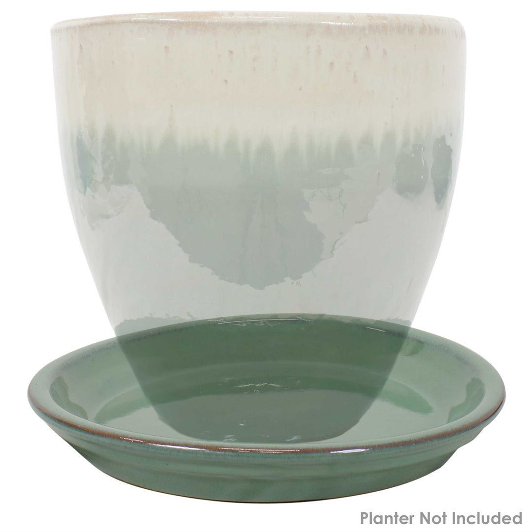 Sunnydaze 9 in Glazed Ceramic Flower Pot/Plant Saucer - Seafoam - Set of 2 Image 6