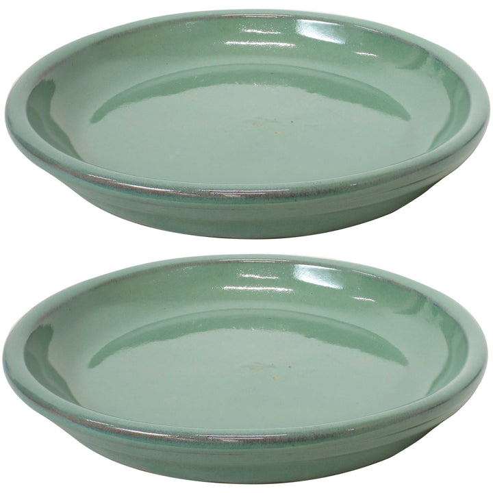 Sunnydaze 7 in Glazed Ceramic Flower Pot/Plant Saucer - Seafoam - Set of 2 Image 1