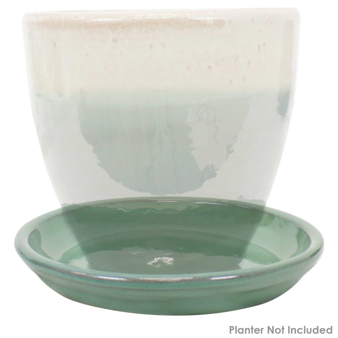 Sunnydaze 7 in Glazed Ceramic Flower Pot/Plant Saucer - Seafoam - Set of 2 Image 6