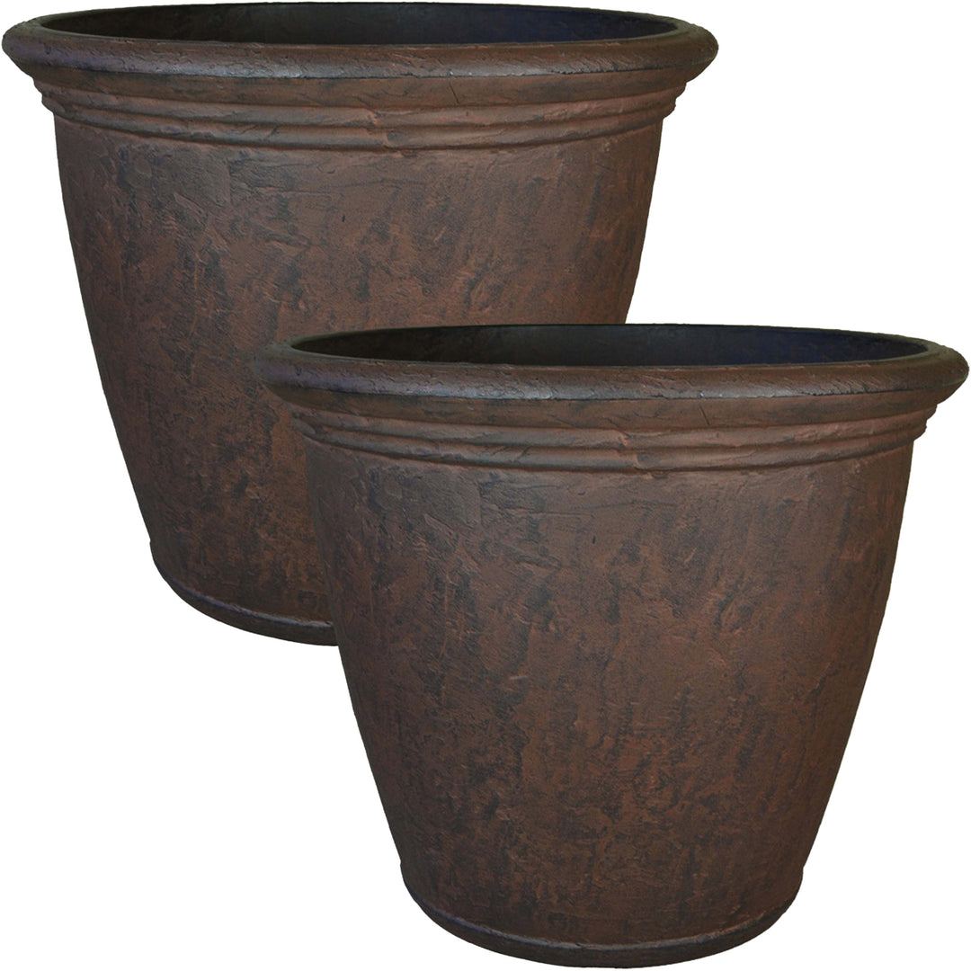 Sunnydaze 24 in Anjelica Unbreakable Polyresin Planter - Rust - Set of 2 Image 1