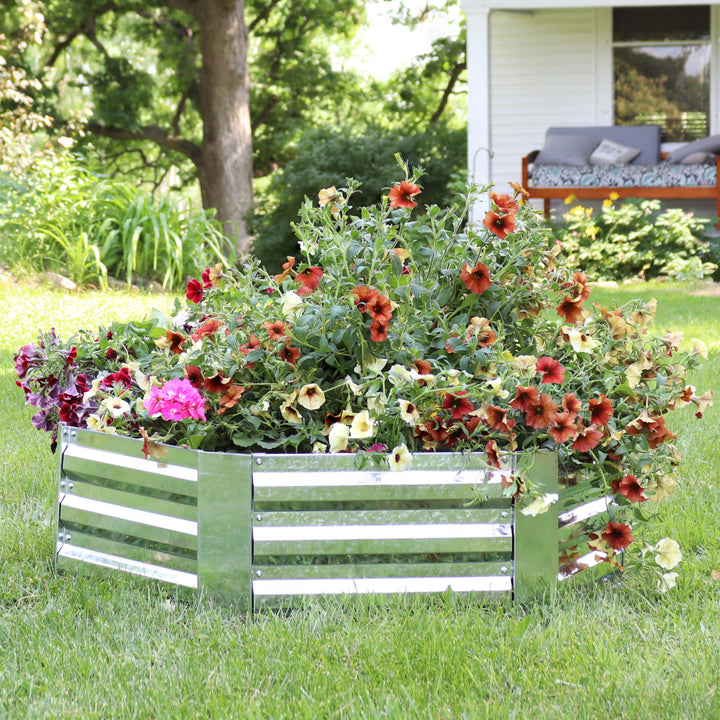 Sunnydaze Galvanized Steel Hexagon Raised Garden Bed - 40 in - Silver Image 4