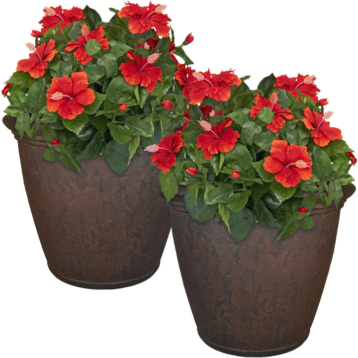 Sunnydaze 24 in Anjelica Unbreakable Polyresin Planter - Rust - Set of 2 Image 7