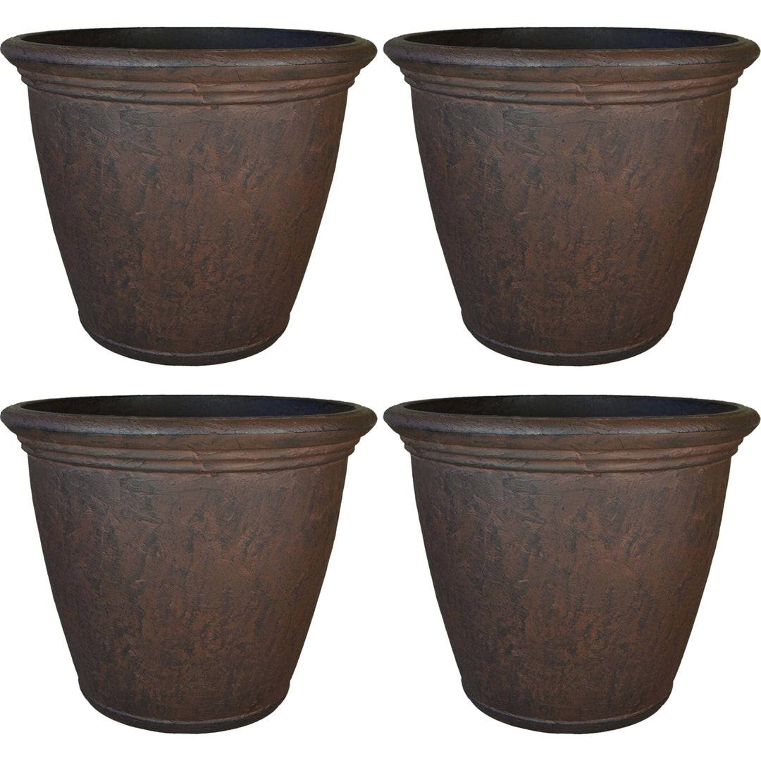 Sunnydaze 15.25 in Anjelica Unbreakable Polyresin Planter - Rust - Set of 4 Image 1