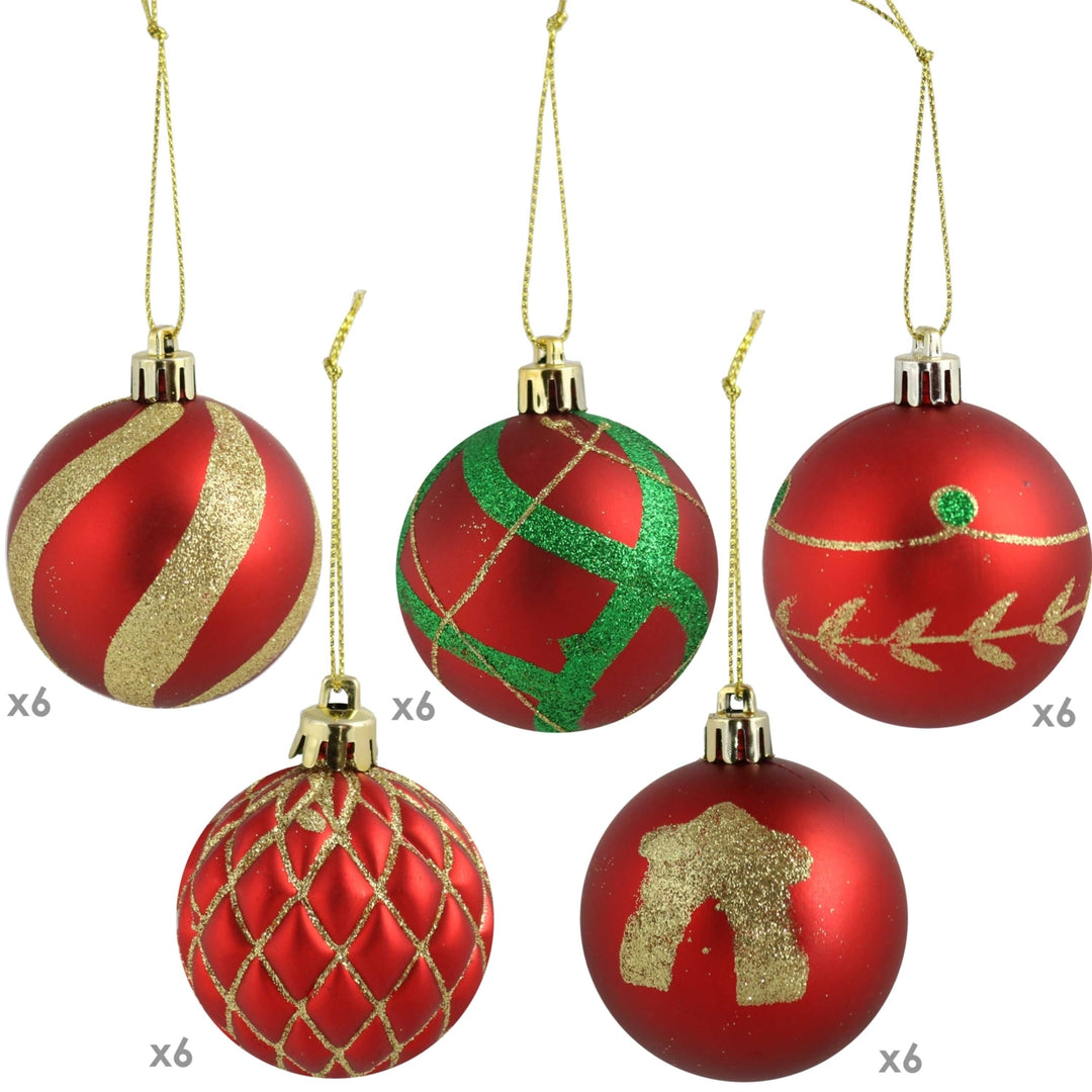 Sunnydaze Holiday Glitter 30-Piece Christmas Ornament Set - Red/Gold Image 5