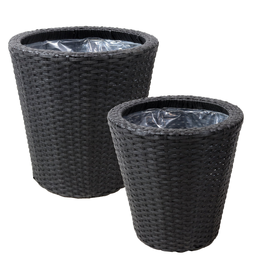 Sunnydaze Polyrattan Indoor Round Planter - Black - 14.5 in, 11.75 in Image 1