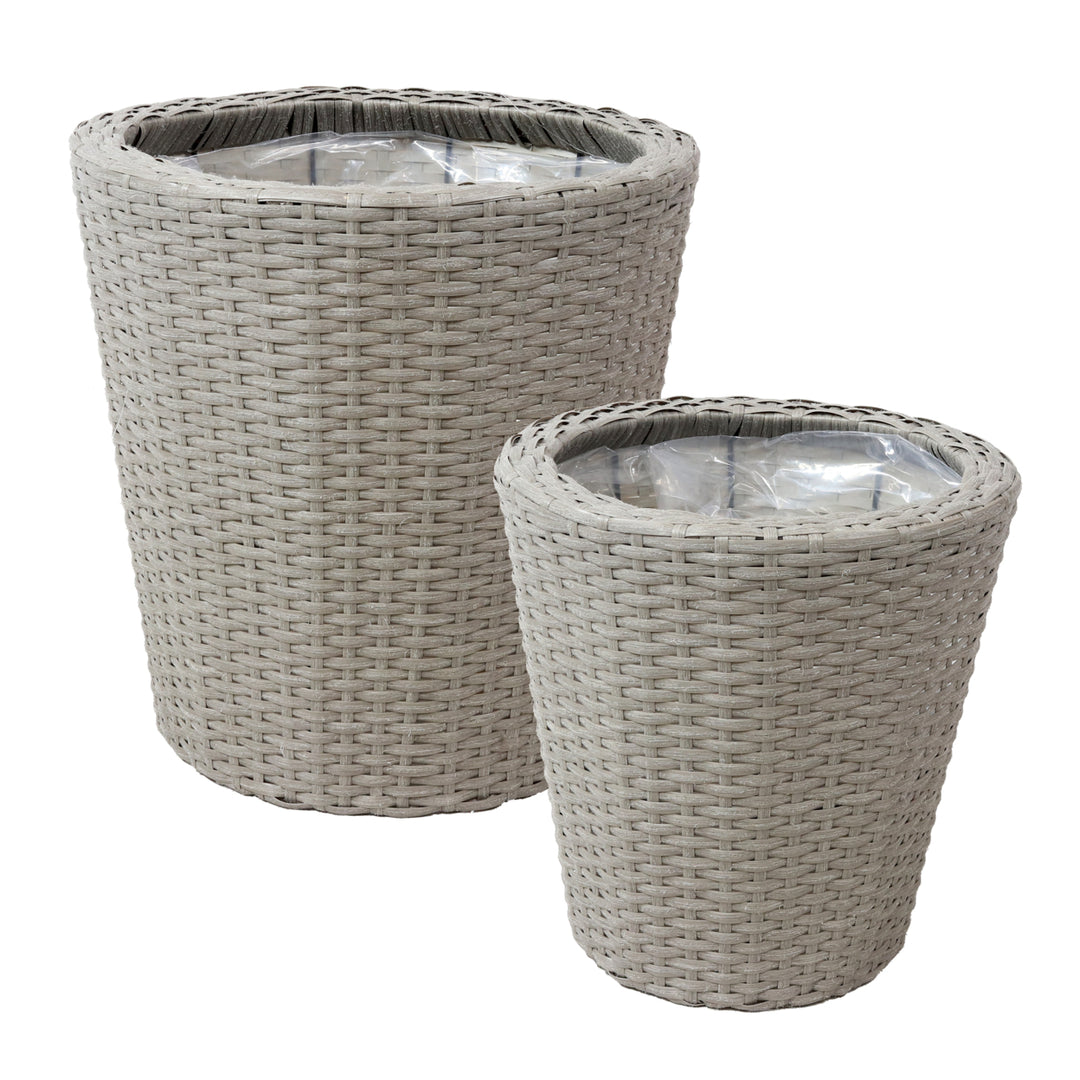 Sunnydaze Polyrattan Indoor Round Planter - Gray - 14.5 in, 11.75 in Image 1