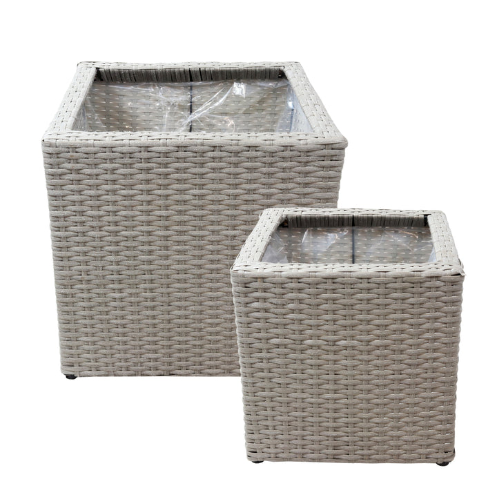 Sunnydaze Polyrattan Indoor Square Planter - Gray - 11 in, 14 in Image 1