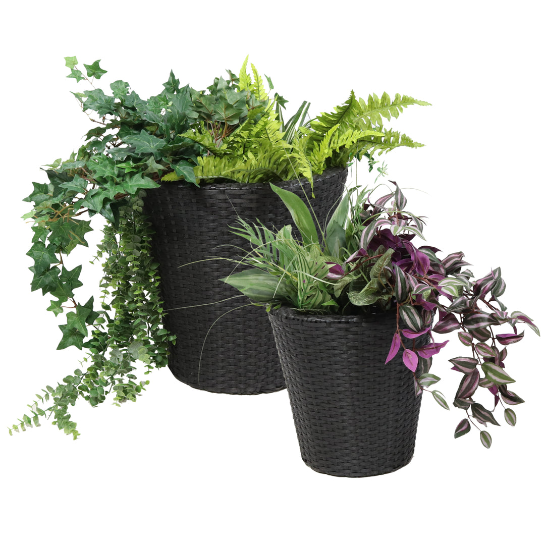 Sunnydaze Polyrattan Indoor Round Planter - Black - 14.5 in, 11.75 in Image 5