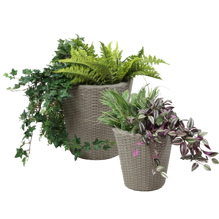 Sunnydaze Polyrattan Indoor Round Planter - Gray - 14.5 in, 11.75 in Image 5