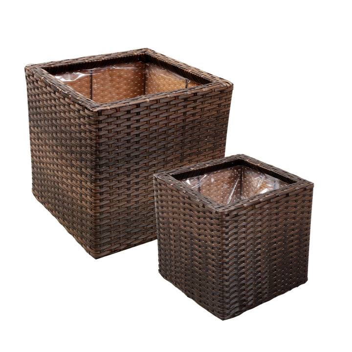 Sunnydaze Polyrattan Indoor Square Planter - Brown - 11 in, 14 in Image 1