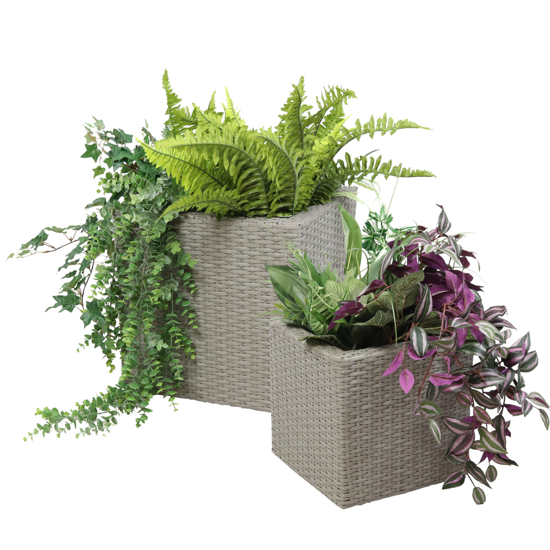 Sunnydaze Polyrattan Indoor Square Planter - Gray - 11 in, 14 in Image 5