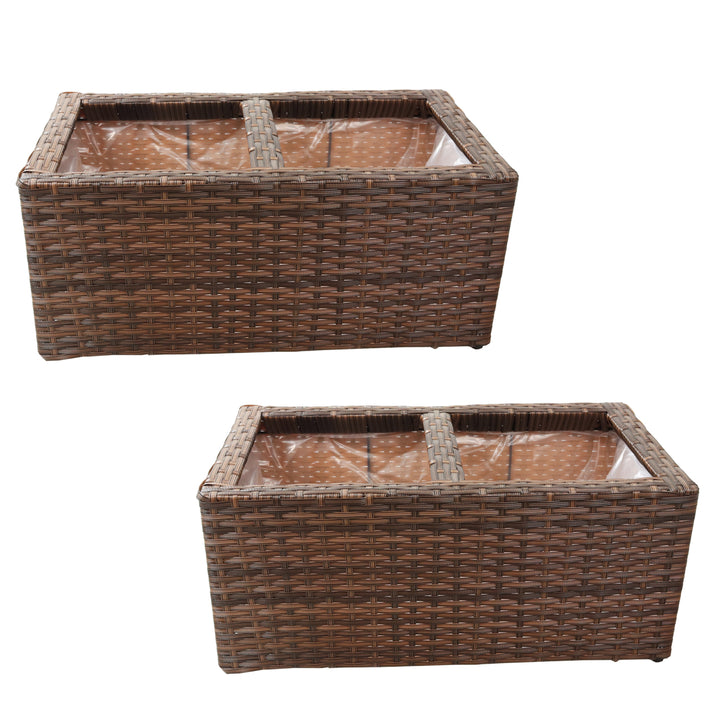 Sunnydaze Polyrattan Indoor Rectangle Planter - Brown - Set of 2 Image 1