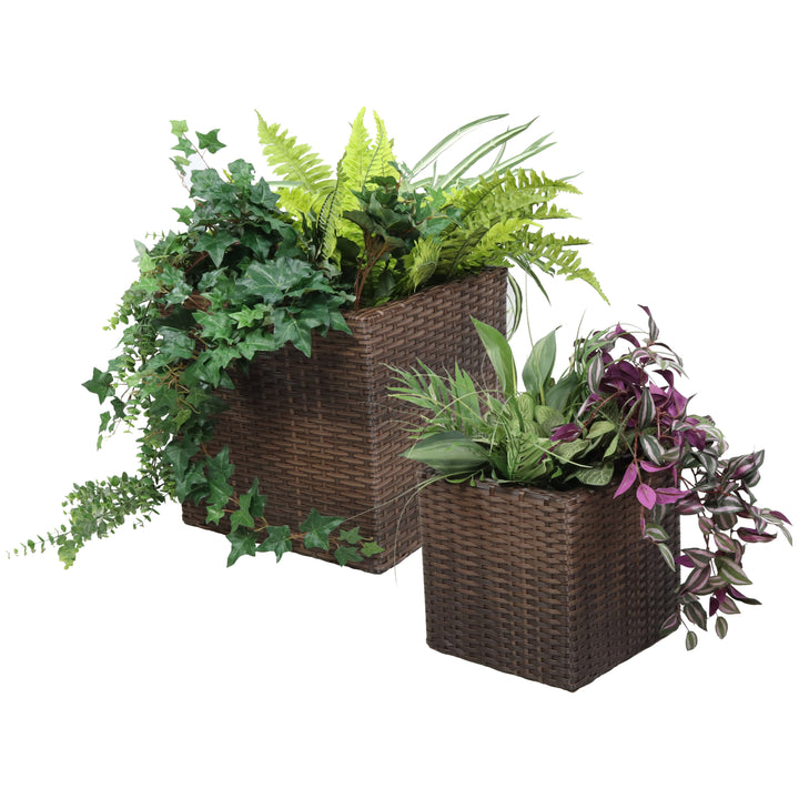 Sunnydaze Polyrattan Indoor Square Planter - Brown - 11 in, 14 in Image 5