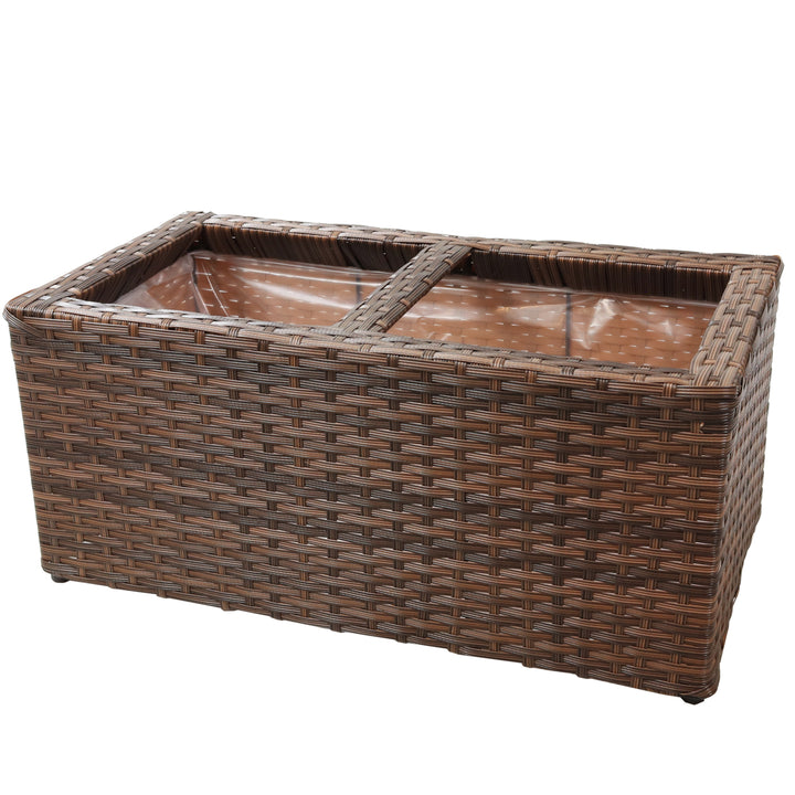 Sunnydaze Polyrattan Indoor Rectangle Planter - Brown - Set of 2 Image 7