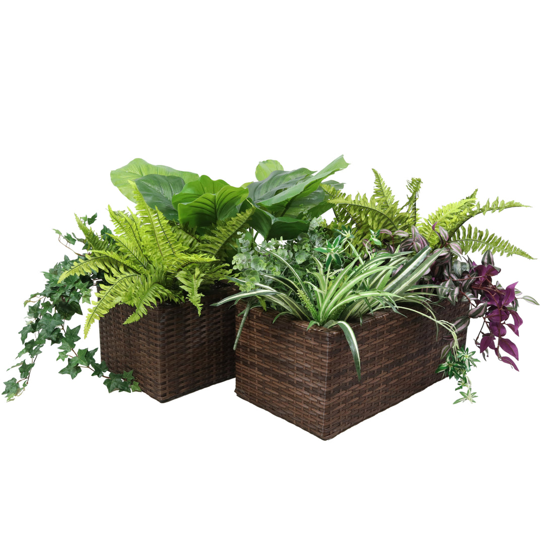 Sunnydaze Polyrattan Indoor Rectangle Planter - Brown - Set of 2 Image 5