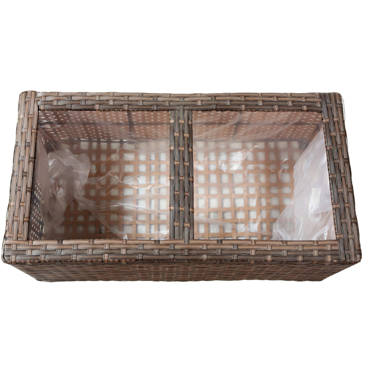 Sunnydaze Polyrattan Indoor Rectangle Planter - Brown - Set of 2 Image 8