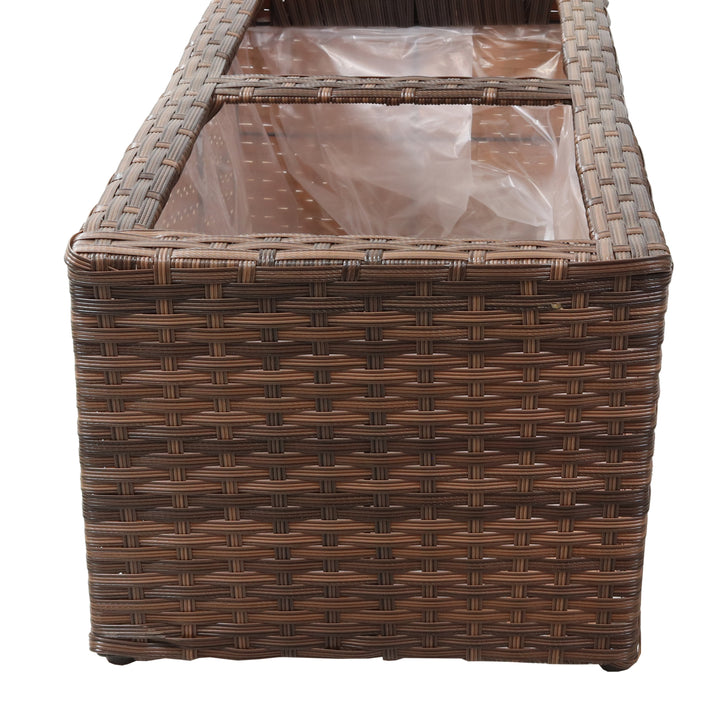 Sunnydaze Polyrattan Indoor Rectangle Planter - Brown - Set of 2 Image 9