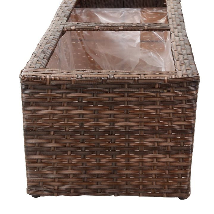 Sunnydaze Polyrattan Indoor Rectangle Planter - Brown - Set of 2 Image 10