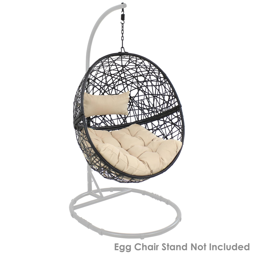 Sunnydaze Black Resin Wicker Round Hanging Egg Chair with Cushions - Yellow Image 10