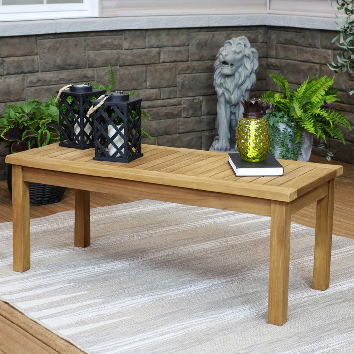 Sunnydaze 45.75 in Teak Wood Rectangular Patio Coffee Table Image 7