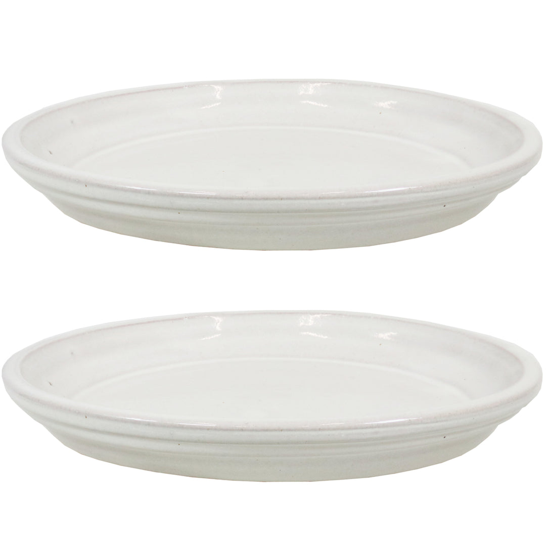 Sunnydaze Glazed Ceramic Planter Saucers - 9" - Pearl - Set of 2 Image 1