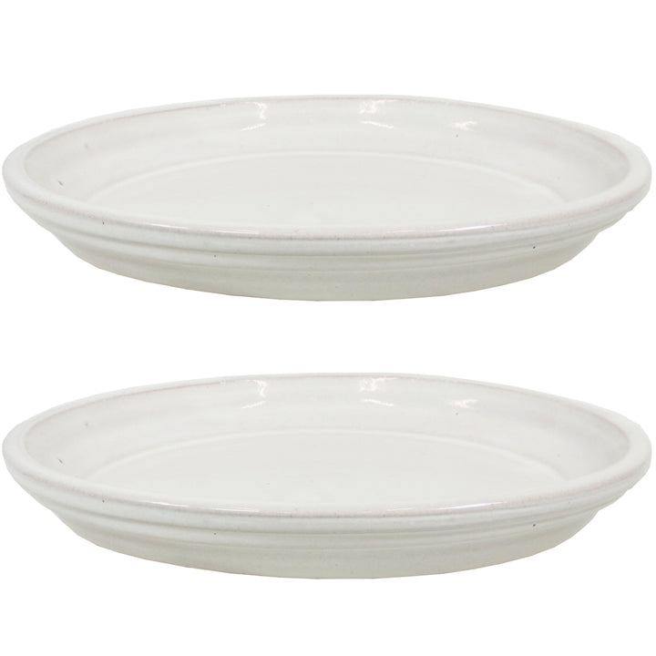 Sunnydaze Glazed Ceramic Planter Saucers - 9" - Pearl - Set of 2 Image 1