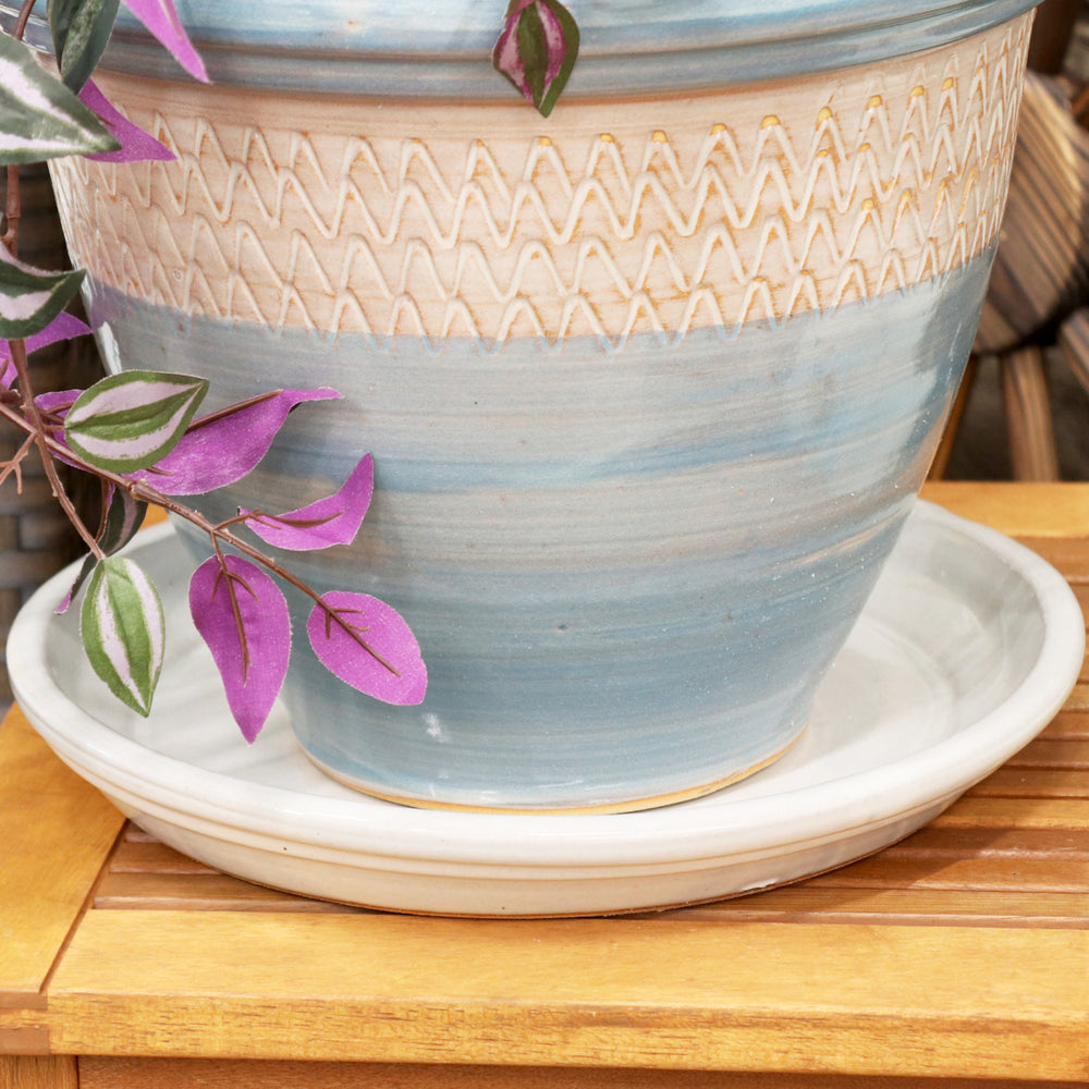 Sunnydaze Glazed Ceramic Planter Saucers - 9" - Pearl - Set of 2 Image 2