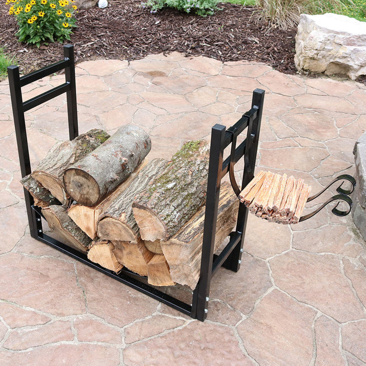 Sunnydaze 33 in Steel Firewood Log Rack with Kindling Holder - Black Image 3