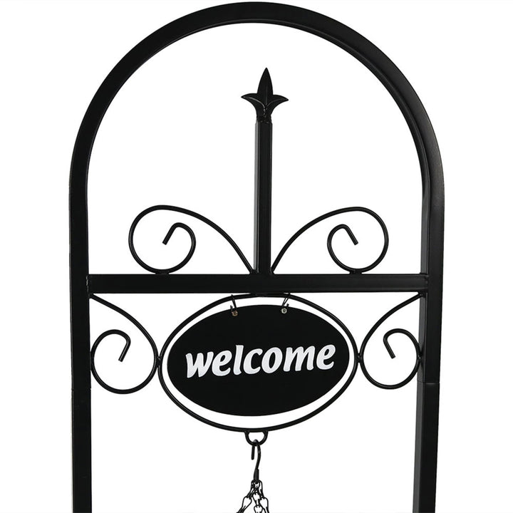 Sunnydaze Black Iron Frame Hanging Basket Planter with Welcome Sign - 48 in Image 6