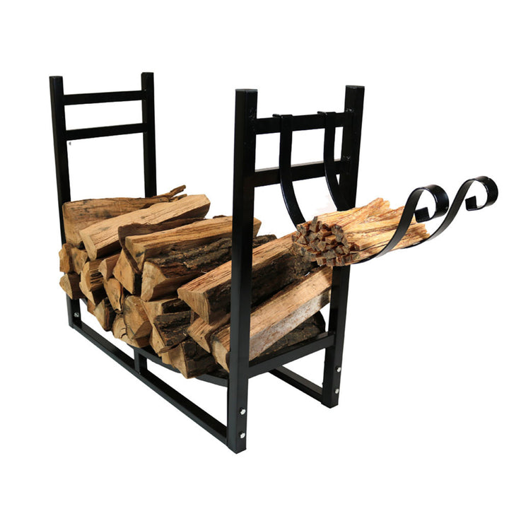 Sunnydaze 33 in Steel Firewood Log Rack with Kindling Holder - Black Image 5