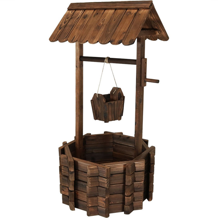 Sunnydaze 45 in 2-Tier Wooden Fir Wishing Well Hanging Garden Planter Image 1