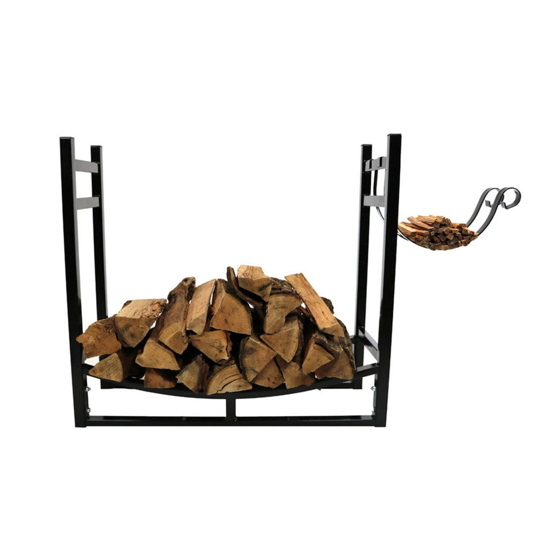 Sunnydaze 33 in Steel Firewood Log Rack with Kindling Holder - Black Image 9