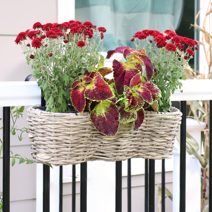 Sunnydaze Polyrattan Hanging Over-the-Rail Tri-Planter and Liner - Frost Image 5