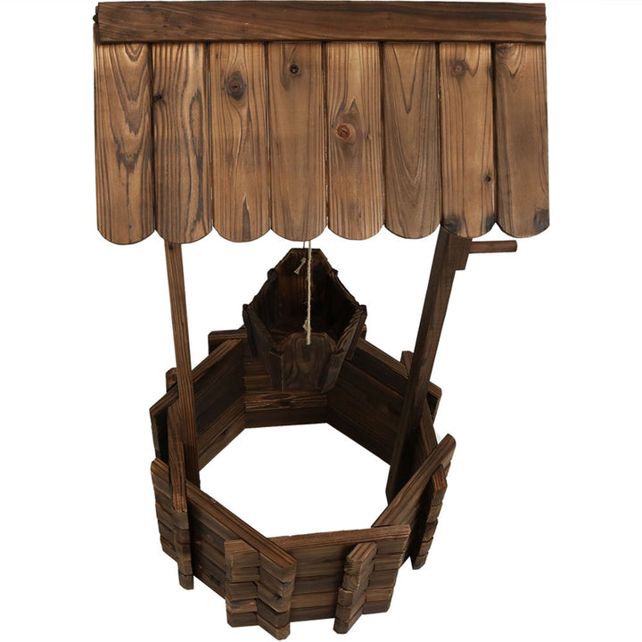 Sunnydaze 45 in 2-Tier Wooden Fir Wishing Well Hanging Garden Planter Image 10