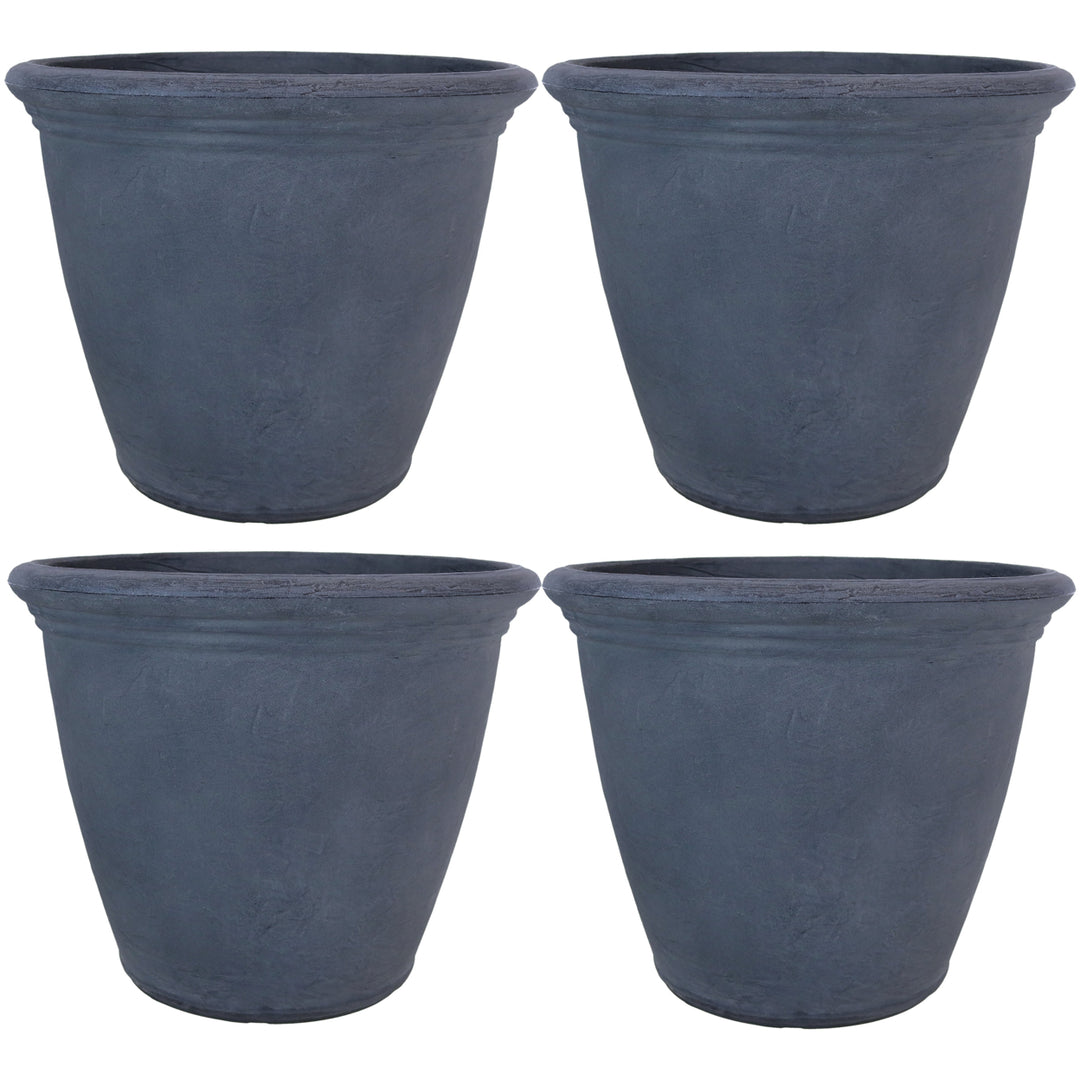 Sunnydaze 20 in Anjelica Dual-Wall Polyresin Planter - Slate - Set of 4 Image 1