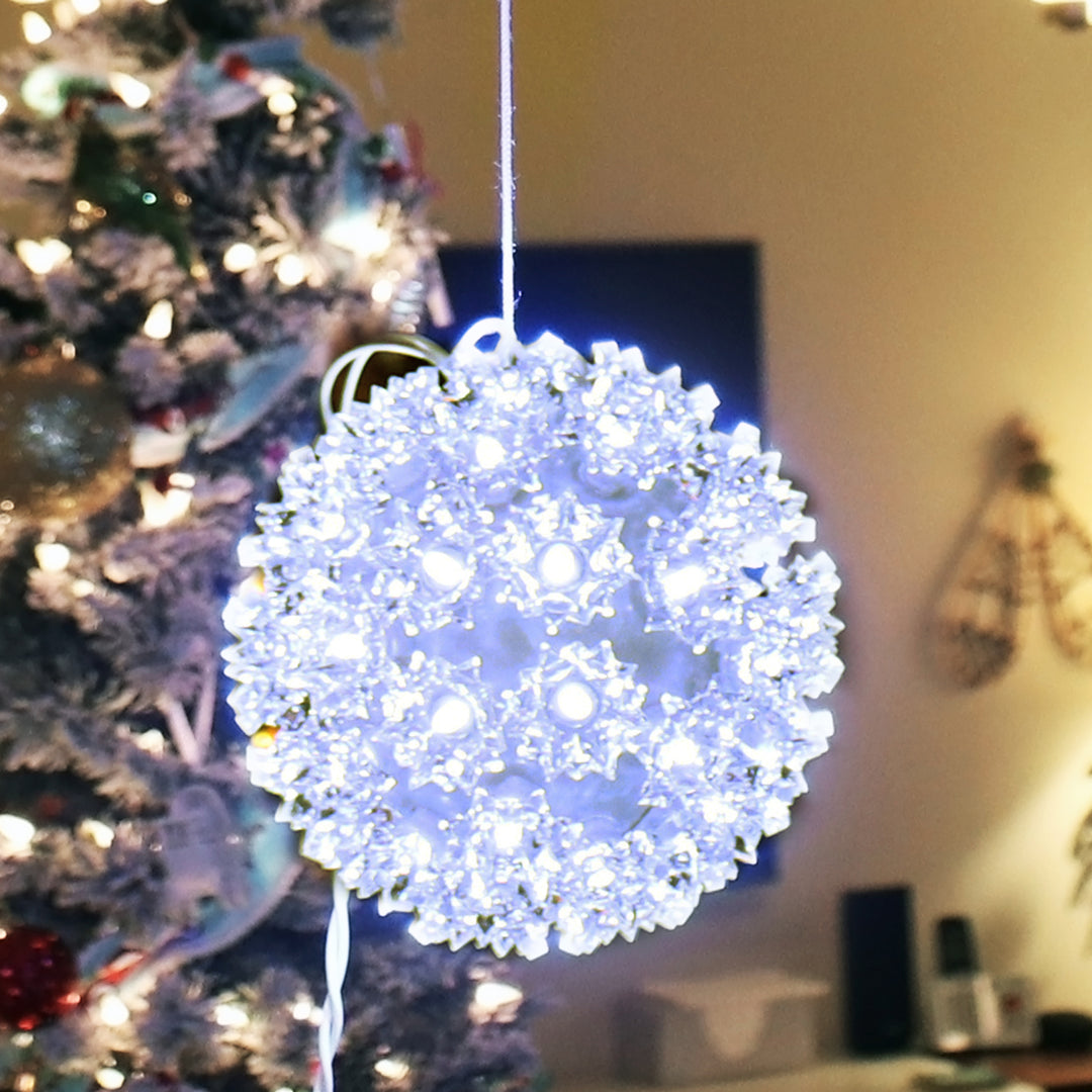 Sunnydaze 5 in Outdoor Lighted Ball Hanging Decor - White - 50 Bulbs Image 4