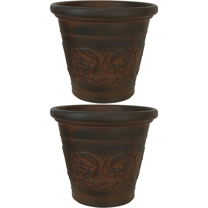 Sunnydaze 16 in Arabella Dual-Wall Polyresin Planter - Rust - Set of 2 Image 1