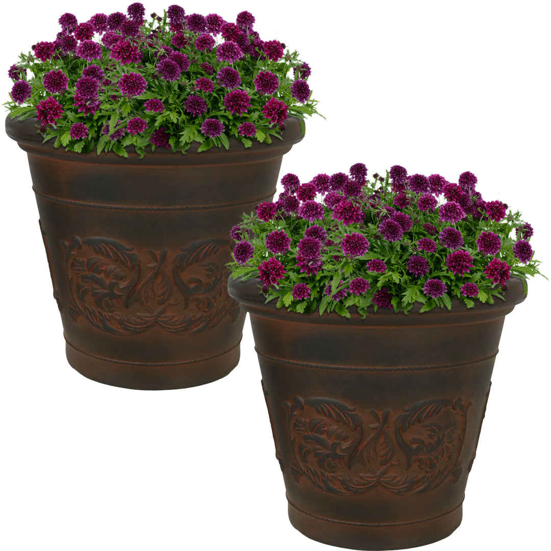 Sunnydaze 16 in Arabella Dual-Wall Polyresin Planter - Rust - Set of 2 Image 5