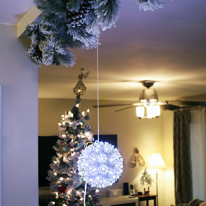 Sunnydaze 5 in Outdoor Lighted Ball Hanging Decor - White - 50 Bulbs Image 3