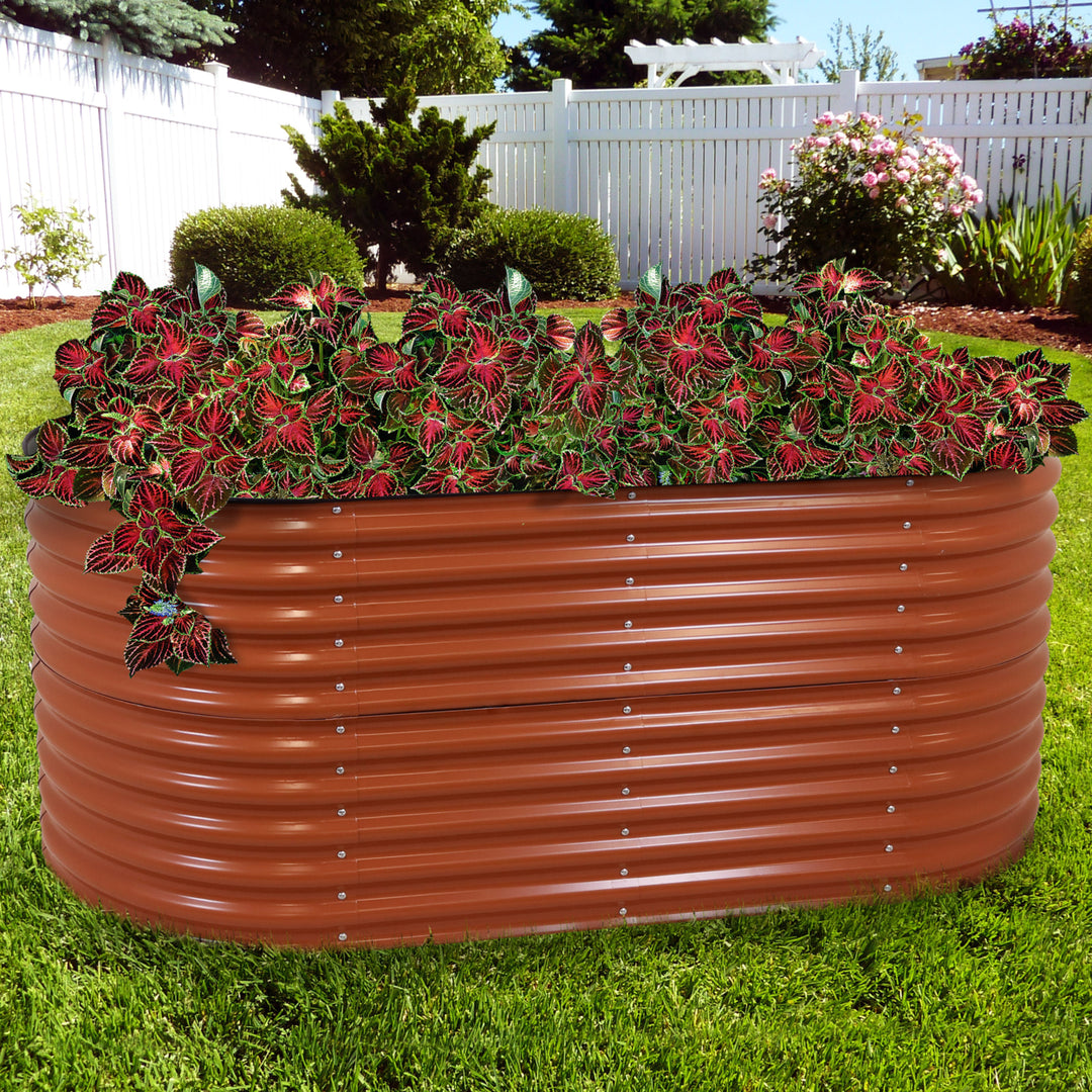 Sunnydaze Galvalume Steel Oval Raised Garden Bed - Brown - 79 in x 32 in Image 6