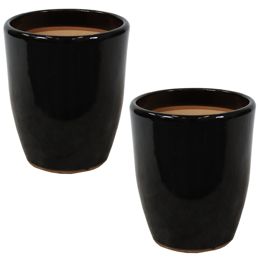 Sunnydaze Captivating Vista Ceramic Planter - 11.5" - Obsidian - Set of 2 Image 1