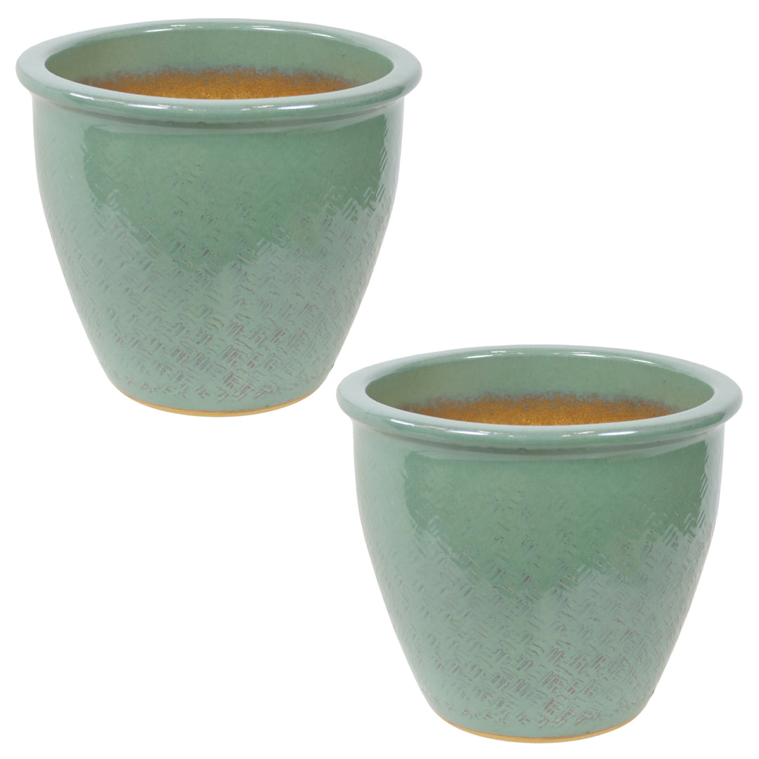 Sunnydaze 11 in Villa Glazed Ceramic Planter - Seaside Dreams - Set of 2 Image 1