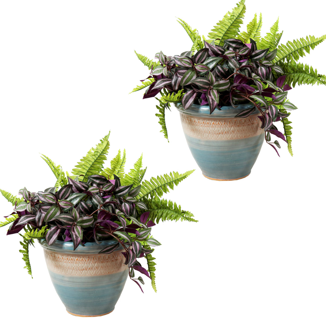 Sunnydaze Purlieu Ceramic Planter - 12" - Shoreline - Set of 2 Image 7