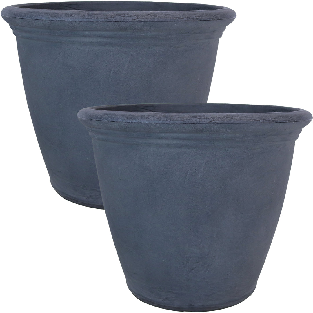 Sunnydaze 20 in Anjelica Dual-Wall Polyresin Planter - Slate - Set of 2 Image 1