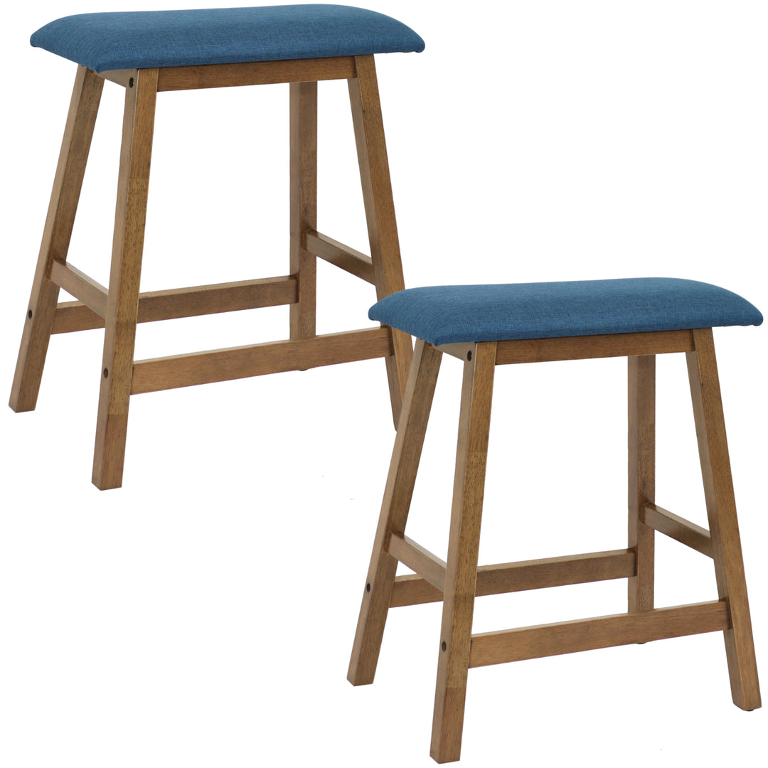 Sunnydaze Wood Counter-Height Stool with Cushion - Weathered Oak - Set of 2 Image 1