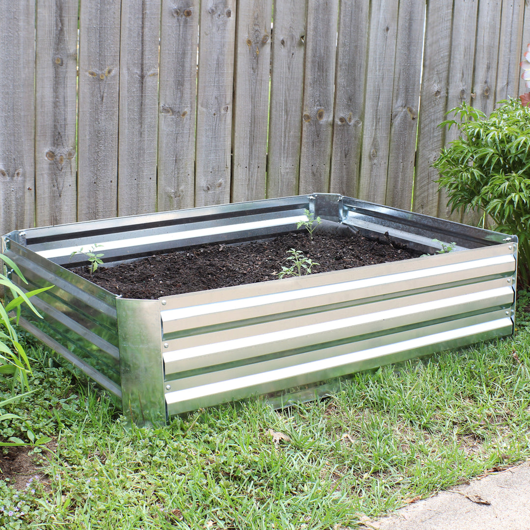 Sunnydaze Galvanized Steel Rectangle Raised Garden Bed - 47 in - Silver Image 4